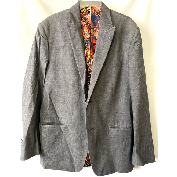 Robert Graham Men's Size 42 Suit Jacket Gray Linen Wool Blend 2 Button